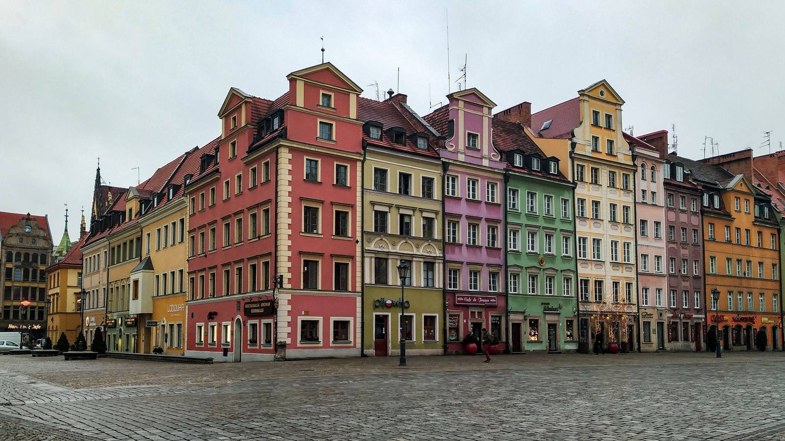 Colourful tenement houses on the Market Square in Wroclaw.